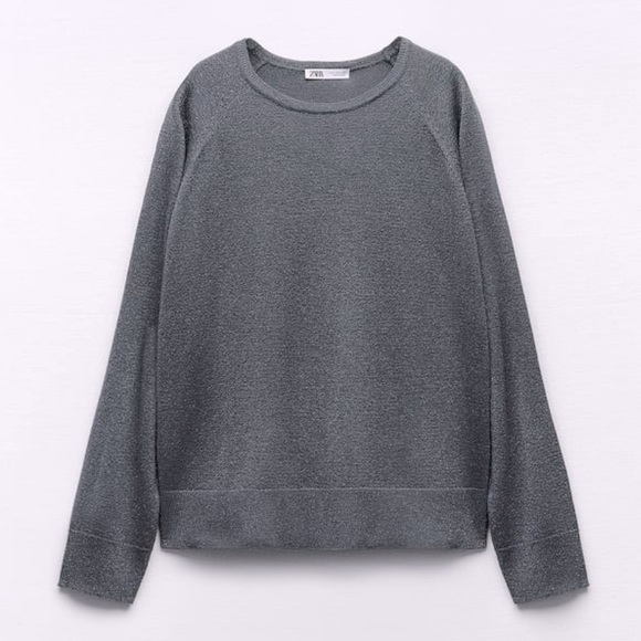 ZARA Metallic Thread Knit Sweater Gray Long Sleeve Lightweight Round Neck NWT - Picture 10 of 10